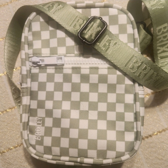 Brixley Handbags - Brixley Small  Green/ White Checkered  Crossbody Bag with Built-In Card Holder
